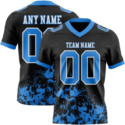 Custom Black Powder Blue-White 3D Pattern Splash Authentic Football Jersey
