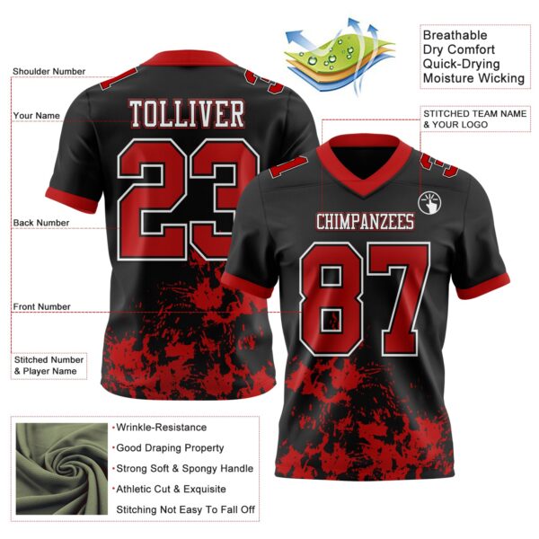 Custom Black Red-White 3D Pattern Splash Authentic Football Jersey