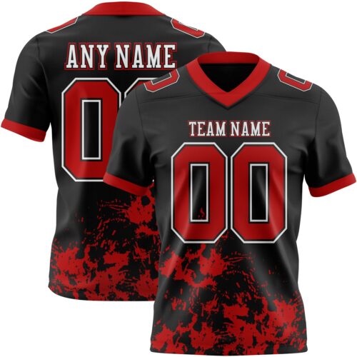 Custom Black Red-White 3D Pattern Splash Authentic Football Jersey