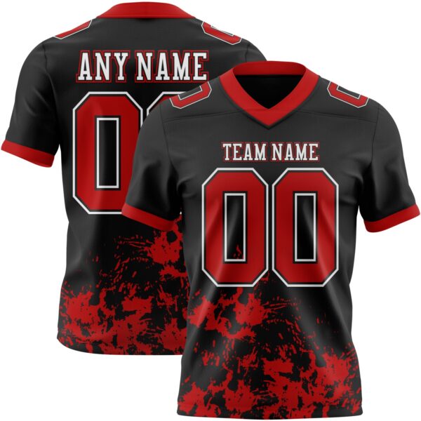 Custom Black Red-White 3D Pattern Splash Authentic Football Jersey