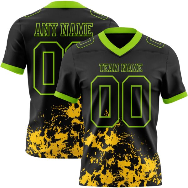 Custom Black Yellow-Neon Green 3D Pattern Splash Authentic Football Jersey
