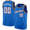 Custom Blue White-Orange Round Neck Rib-Knit Basketball Jersey