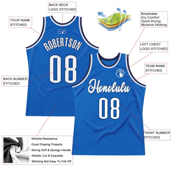 Custom Blue White-Navy Authentic Throwback Basketball Jersey