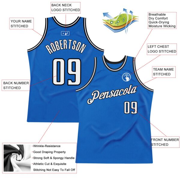 Custom Blue White-Black Authentic Throwback Basketball Jersey
