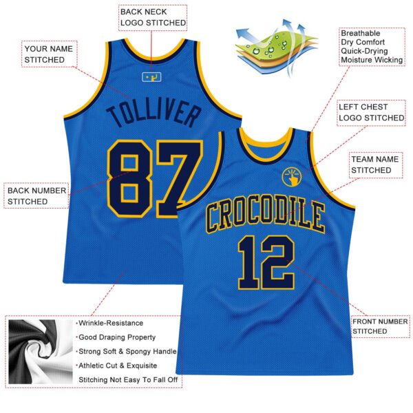 Custom Blue Navy-Gold Authentic Throwback Basketball Jersey