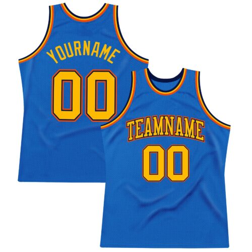 Custom Blue Gold Navy-Orange Authentic Throwback Basketball Jersey