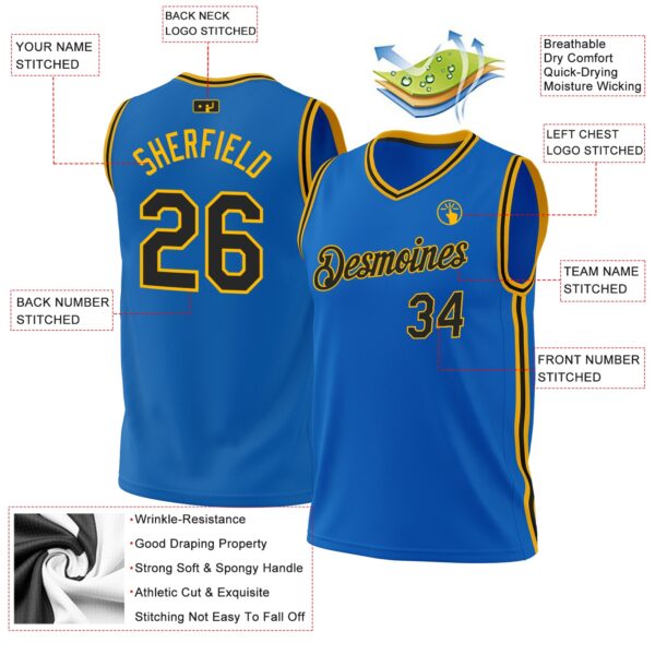 Custom Blue Black-Gold Authentic Throwback Basketball Jersey