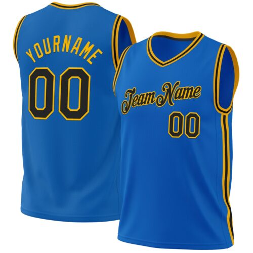 Blue0184 Custom Blue Black-Gold Authentic Throwback Basketball Jersey