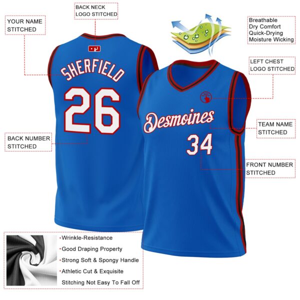 Custom Blue Red-Black Authentic Throwback Basketball Jersey