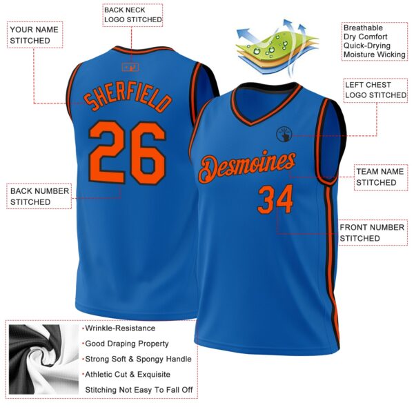 Custom Blue Orange-Black Authentic Throwback Basketball Jersey