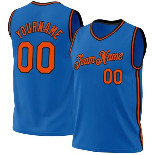 Custom Blue Orange-Black Authentic Throwback Basketball Jersey