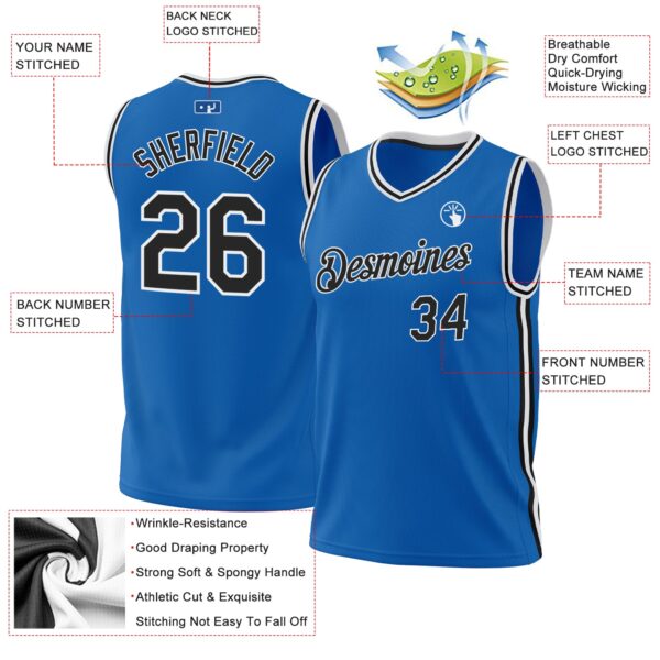 Custom Blue Black-White Authentic Throwback Basketball Jersey