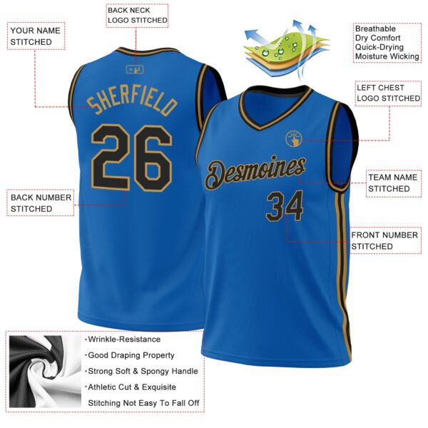 Custom Blue Black-Old Gold Authentic Throwback Basketball Jersey