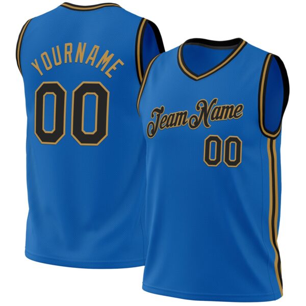 Custom Blue Black-Old Gold Authentic Throwback Basketball Jersey