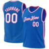 Custom Blue White-Pink Authentic Throwback Basketball Jersey