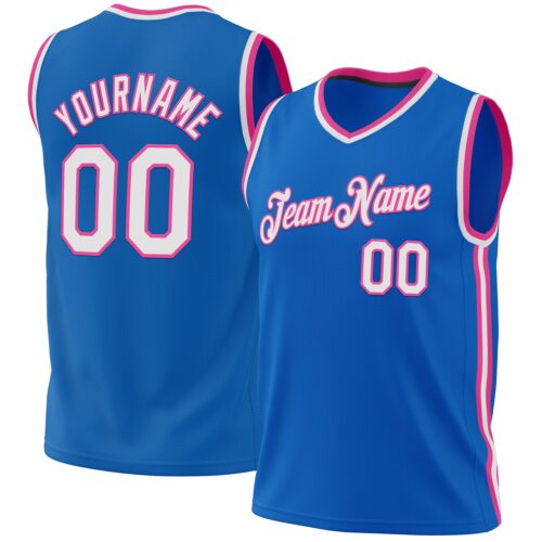 Blue0197 Custom Blue White-Pink Authentic Throwback Basketball Jersey