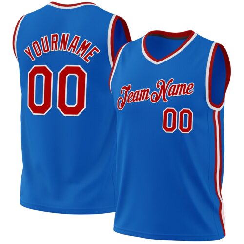 Custom Blue Red-White Authentic Throwback Basketball Jersey