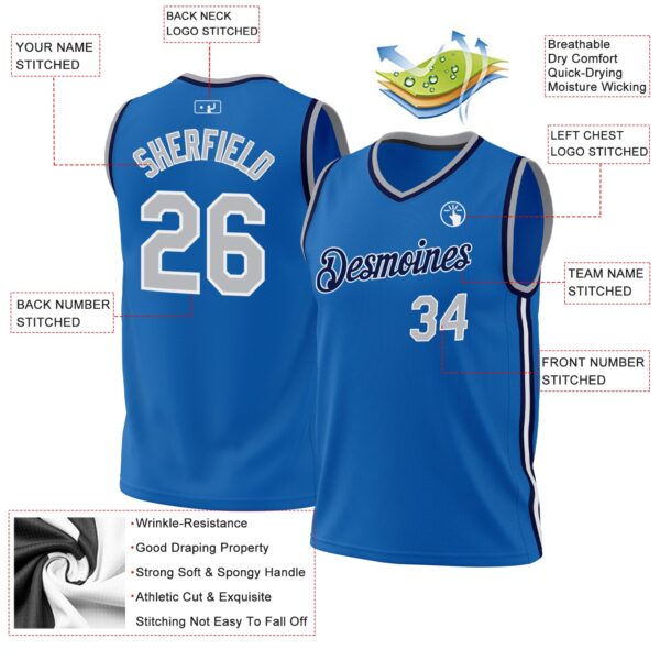 Custom Blue Gray-Navy Authentic Throwback Basketball Jersey