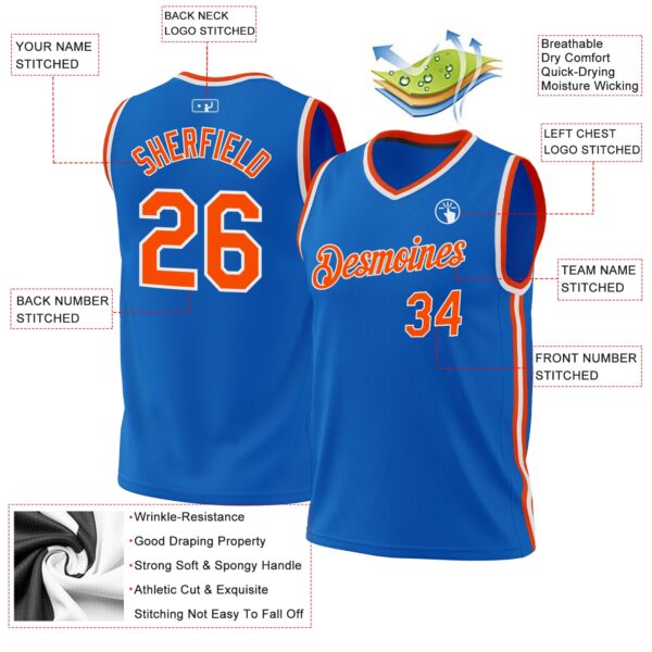 Custom Blue Orange-White Authentic Throwback Basketball Jersey