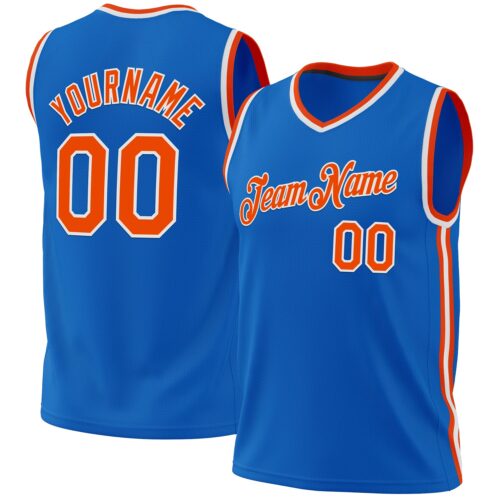 Custom Blue Orange-White Authentic Throwback Basketball Jersey