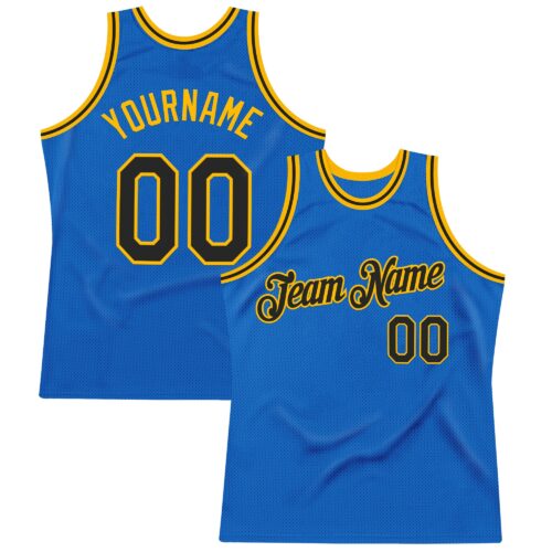 Custom Blue Black-Gold Authentic Throwback Basketball Jersey
