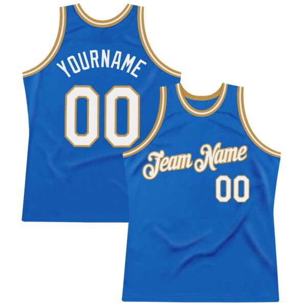 Custom Blue White-Old Gold Authentic Throwback Basketball Jersey