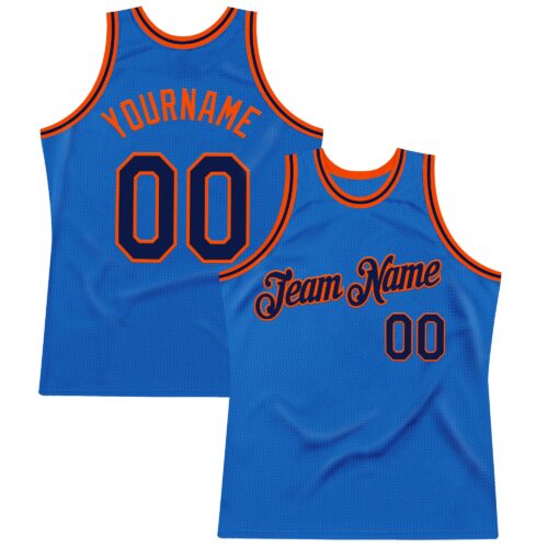 Custom Blue Navy-Orange Authentic Throwback Basketball Jersey