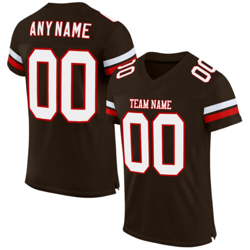 Brown0064 Custom Brown White-Red Mesh Authentic Football Jersey