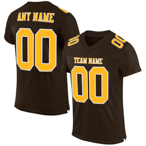 Brown0108_42903784-19e1-4dda-b04f-e5bbd5580037 Custom Brown Gold-White Mesh Authentic Football Jersey