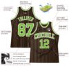 Custom Brown White Pinstripe Neon Green Authentic Basketball Jersey
