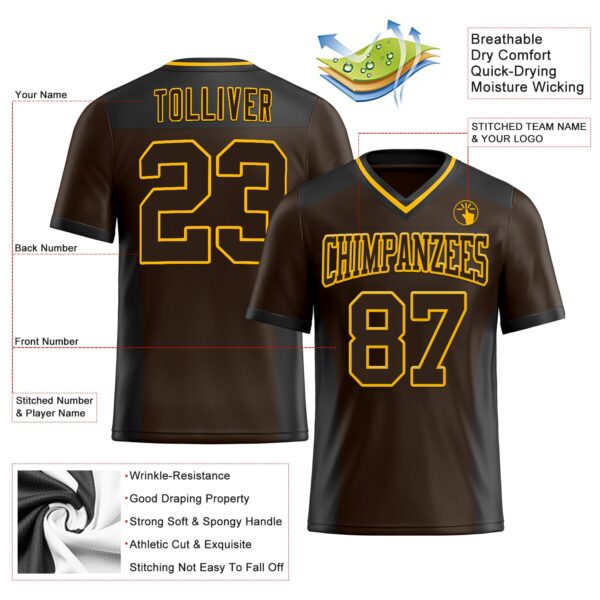 Custom Brown Gold-Black Authentic Football Jersey