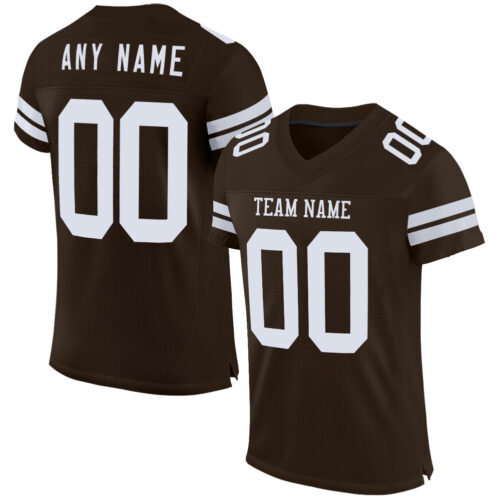 Brown0185 Custom Brown White Mesh Authentic Football Jersey
