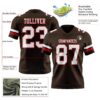 Custom Brown White-Red Authentic Football Jersey
