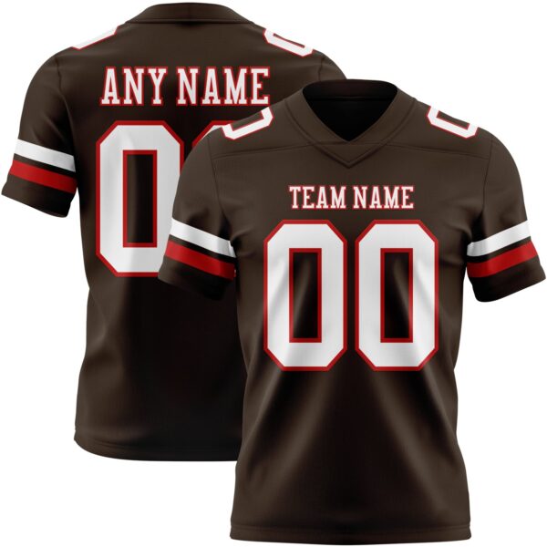 Custom Brown White-Red Authentic Football Jersey