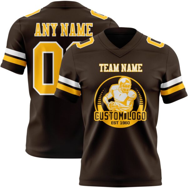 Custom Brown Gold-White Authentic Football Jersey