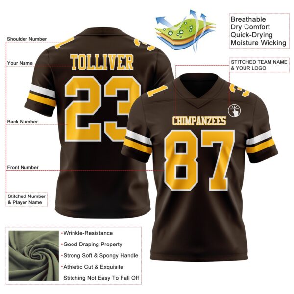 Custom Brown Gold-White Authentic Football Jersey