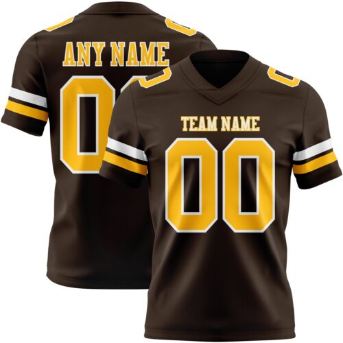 Custom Brown Gold-White Authentic Football Jersey