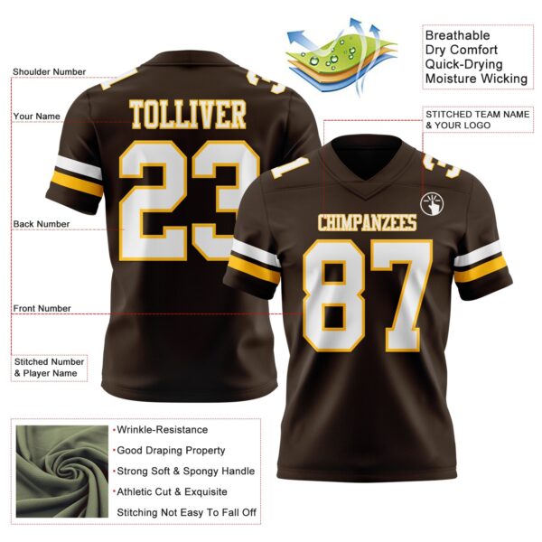 Custom Brown White-Gold Authentic Football Jersey
