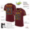 Burgundy0050-1 Custom Burgundy Navy-Gold Mesh Authentic Throwback Football Jersey
