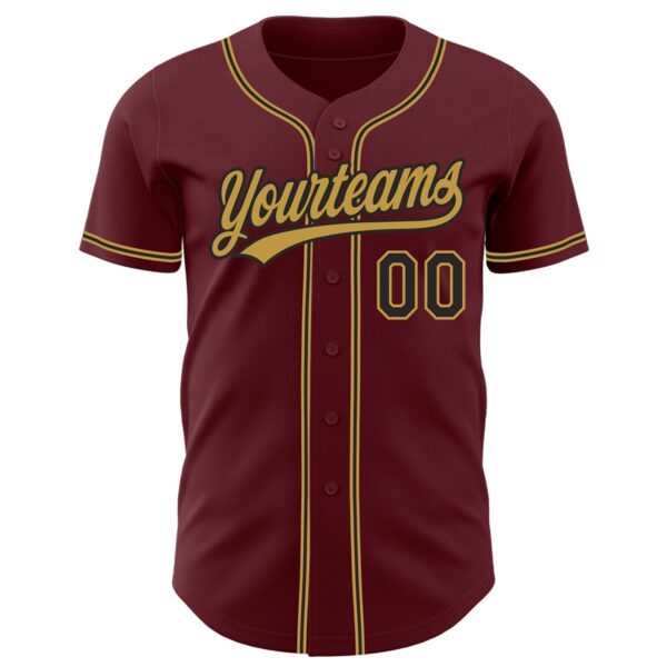 Custom Burgundy Black-Old Gold Authentic Baseball Jersey