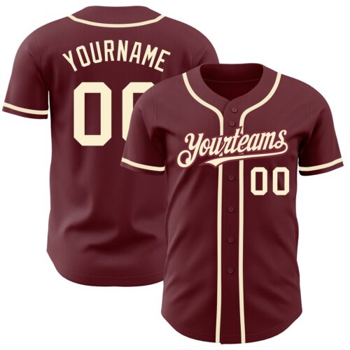 Burgundy0084 Custom Burgundy Cream Authentic Baseball Jersey