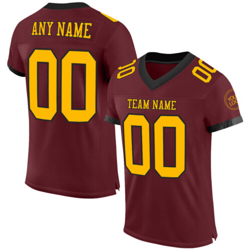Burgundy0090 Custom Burgundy Gold-Black Mesh Authentic Football Jersey