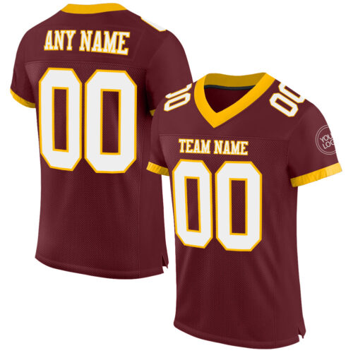 Burgundy0091 Custom Burgundy White-Gold Mesh Authentic Football Jersey
