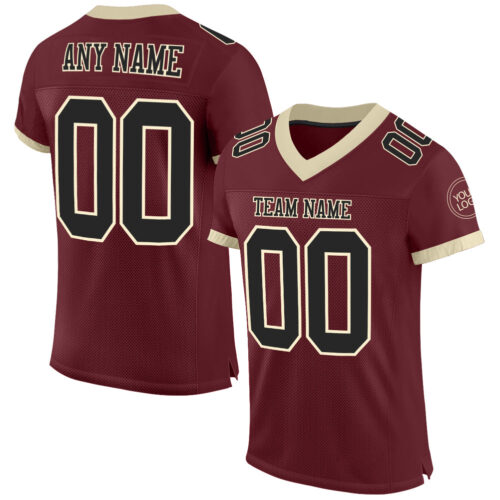 Burgundy0095 Custom Burgundy Black-Cream Mesh Authentic Football Jersey