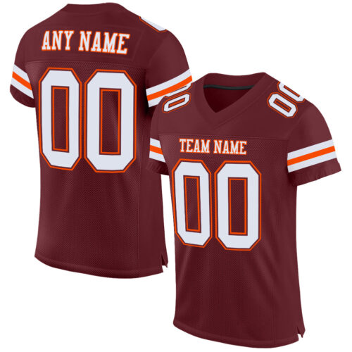 Burgundy0102 Custom Burgundy White-Orange Mesh Authentic Football Jersey