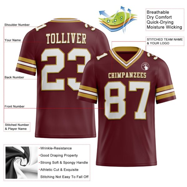 Custom Burgundy White-Old Gold Authentic Football Jersey