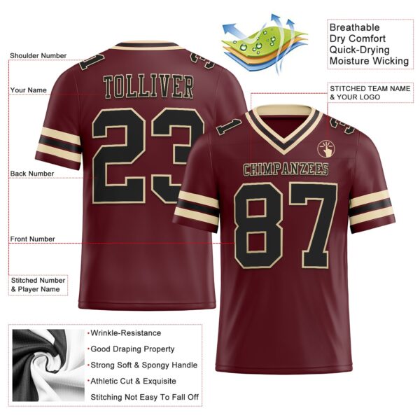 Custom Burgundy Black-City Cream Authentic Football Jersey