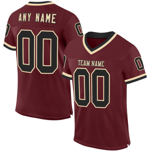 Burgundy0139 Custom Burgundy Black-Cream Mesh Authentic Throwback Football Jersey