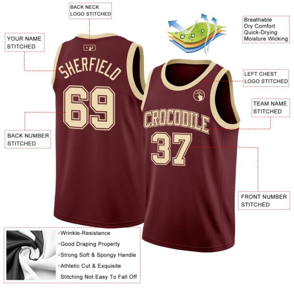 Custom Burgundy Cream Authentic Basketball Jersey
