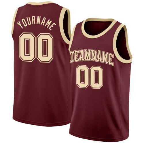 Burgundy0168 Custom Burgundy Cream Authentic Basketball Jersey